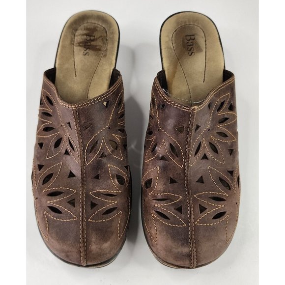 Bass Shoes Womens 8.5M Brown Distressed Brenda Classic Open Cut Clog Slip on - Picture 3 of 10